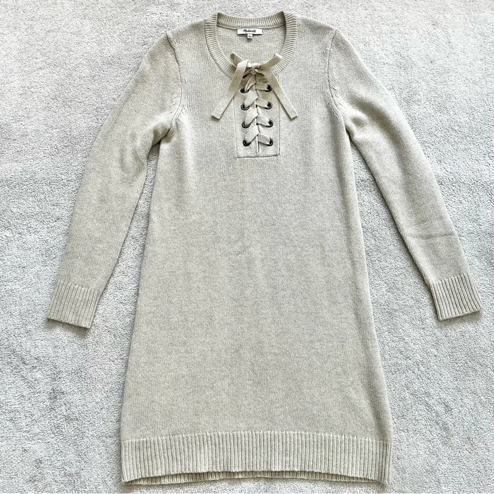 MADEWELL 100% MERINO WOOL Lace-Up Sweater-Dress Size Small Minimalist Chic - Picture 11 of 11